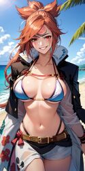 ai_generated baiken beach big_breasts female female_focus female_only guilty_gear solo solo_focus swimsuit women