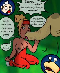 big_breasts big_penis blonde_female blonde_hair blowjob bulborb collin_(pikmin) dark-skinned_female erma_shepherd fellatio genitals llama0 oral oral_penetration penetration penis penis_in_mouth pikmin pikmin_4 tongue tongue_out tongue_out_blowjob