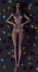 1girls 3d aerith_gainsborough brown_hair completely_nude completely_nude_female feet female female_only final_fantasy final_fantasy_vii final_fantasy_vii_remake flower flower_petals laying_down medium_breasts nipples nude_female pussy rose rose_in_mouth shaved_pussy solo square_enix