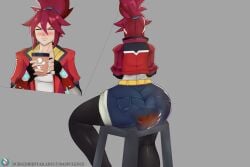 1girls ass ass_focus behind_view bethesda_softworks big_ass big_butt blush bodysuit booty_shorts crimson_hair female female_focus female_only hi-fi_rush jacket korsica light-skinned_female light_skin pantyhose raspulence red_hair red_jacket scat shit shitting shitting_self shorts soiling solo solo_female solo_focus stained_clothes stockings tango_gameworks tights viewed_from_behind voluptuous voluptuous_female