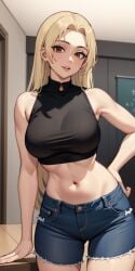 1girls ai_generated bangs bare_shoulders big_breasts breasts clothing curvaceous denim denim_jeans female female_only huge_breasts jeans jujutsu_kaisen large_breasts light-skinned_female light_skin long_hair looking_at_viewer midriff no_bra no_bra_under_clothes oppai pale-skinned_female pants parted_bangs pov pov_eye_contact self_upload sleeveless sleeveless_shirt smile stable_diffusion very_long_hair voluptuous yuki_tsukumo