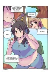 bbw belly_overhang big_belly big_breasts big_female blush chips_(food) chubby chubby_female comic_page comic_panel embarrassed english_text fat fat_ass fat_female fat_fetish fat_girl fat_woman fatty food_on_face k-on! large_female mio_akiyama_(k-on!) obese obese_female overweight overweight_female page_1 page_number plump pork_chop potato_chips speech_bubble thick_thighs tsumugi_kotobuki_(k-on!) weight_gain