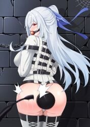 1girls anal anal_object_insertion ass ass_focus ball_gag bdsm big_breasts black_buttplug blush bondage breasts buttplug chained collar enema female femsub gag gagged helpless honkai:_star_rail huge_buttplug jingliu_(honkai:_star_rail) large_ass light_blue_hair long_hair looking_at_viewer metal_collar pixiv_id_84916908 ponytail prison prison_cell prisoner punishment restrained restraints riding_crop spanking straitjacket tagme 鴉羽