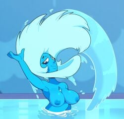 2023 arm_up armpit big_breasts blue_background blue_body blue_diamond_(steven_universe) blue_eyes blue_hair blue_skin breasts cartoon_network diamond_authority female female_focus female_only gametimeasia gem_(species) long_hair nipples steven_universe water