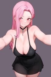 1girls bluefield blush breasts hololive hololive_english hololive_myth large_breasts long_hair mori_calliope pink_eyes pink_hair solo virtual_youtuber