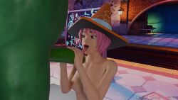 1boy 1girls big_dick big_dill_(fortnite) big_penis exposed_breasts fortnite fortnite:_battle_royale green_skin handjob huge_penis joss_(fortnite) kodaknsfw naked_female nude pink_hair shorter_than_10_seconds straight tagme tongue_out traffic_cone video