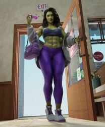 1girls 3d abs big_breasts black_hair blender breasts celebrity curvaceous curves curvy_female curvy_figure female female_only green_eyes green_skin hulk_(series) large_breasts marvel marvel_cinematic_universe marvel_comics midriff muscle muscles muscular muscular_female pussy quick_e she-hulk she-hulk:_attorney_at_law solo sports_bra tatiana_maslany thick_thighs tights topwear wide_hips