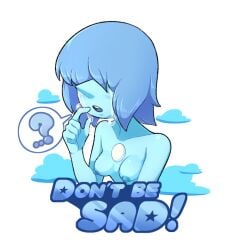 2023 blue_body blue_hair blue_pearl_(steven_universe) blue_skin blush breasts cartoon_network crying female female_focus female_only gametimeasia gem_(species) hair_covering_eyes nipples small_breasts steven_universe tears text text_bubble white_background