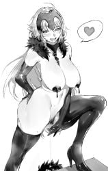 1girls enpix fate/grand_order fate_(series) jeanne_alter monochrome pasties vaginal_juices