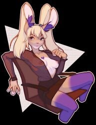 anthro better_version_at_source breasts clothing dress female hi_res junebuq lagomorph leporid mammal rabbit solo teasing