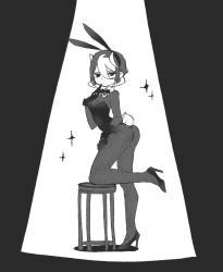 bodysuit bunny_ears bunny_girl bunny_tail bunnysuit cc_mimim expressionless female female_only fishnets full_body gloves high_heels made_in_abyss monochrome ozen playboy_bunny short_hair solo standing two_tone_hair