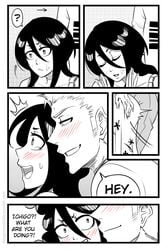 1boy ass_slap bleach blush dangerousbride female ichigo_kurosaki karoll_ann kuchiki_rukia male smile surprised text