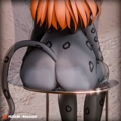 1:1 3d_(artwork) anthro anus ass butt_focus chair close-up digital_media_(artwork) felid female furniture genitals hi_res mammal momo_(monarquis) monarquis pantherine pussy raised_tail snow_leopard solo tail