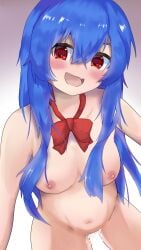 1girls light-skinned_female light_skin long_hair medium_breasts oerba_yun_fang open_mouth pussy_juice pussy_juice_drip red_eyes ribbon tenshi_hinanawi touhou wet