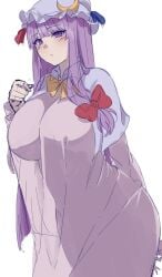 1girls big_breasts busty clothed curvaceous curves curvy curvy_body curvy_female curvy_figure fully_clothed hat huge_breasts large_breasts librarian light-skinned_female light_skin mirufui nipple_bulge nipples nipples_visible_through_clothing patchouli_knowledge purple_eyes purple_hair slight_blush tagme thick thick_thighs thighs touhou