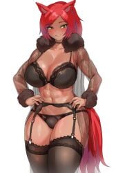 1girls animal_ears bra female female_only garter_belt garter_straps kemonomimi otik see-through_clothing stockings