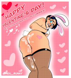 1boy adolf_hitler black_hair blue_eyes bunny_ears bunnysuit cum cum_on_ass cum_on_face femboy heart heil_bunny history lol looking_at_ass male male_only moustache shaved_hair valentine's_day watermark world_war_2