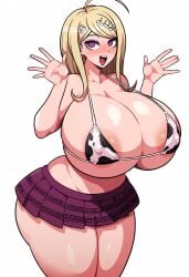 ai_generated akamatsu_kaede bimbo blonde_hair cow-ede_akamatsu cow_print danganronpa huge_breasts new_danganronpa_v3 self_upload tagme wide_hips