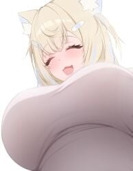 2girls blonde_hair breast_envy breast_size_difference breasts female female_only female_pov fuwamoco fuwawa_abyssgard hi_res hololive hololive_english hololive_english_-advent- huge_breasts kemonomimi lap_pillow light-skinned_female light_skin long_hair mococo_abyssgard prab prrrab short_hair sisters small_breasts solo_female virtual_youtuber