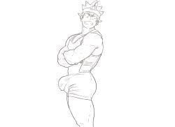 1boy 1male asta_(black_clover) bara black_clover bulge flaccid male male_only minkoni2 monochrome muscular muscular_male singlet sketch solo solo_male sportswear wrestling_outfit wrestling_singlet