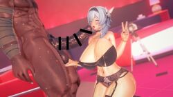 1girls 3d 3d_(artwork) big_breasts breasts busty curvy dark-skinned_male eula_(genshin_impact) female genshin_impact gigantic_breasts hilichurls_(species) huge_breasts koikatsu large_breasts massive_breasts navel taf4mad voluptuous