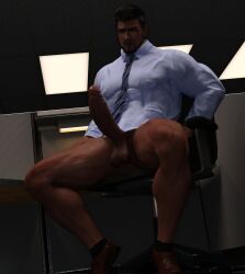 1boy 1human 1male 3d 3d_(artwork) 3d_model abs asian bara black_hair bottomless bottomless_male business_man ceiling_lights cubicle erect erect_penis erection glasses hairy_abs hard_on indoor_nudity indoors job male male_focus male_only muscles muscular muscular_male oc office office_cubicle original original_character pubic_hair qzla4 salaryman shirt_lift solo solo_focus solo_male tan-skinned_male tan_skin tie