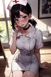 a1exwell ai_generated blush chainsaw_man female higashiyama_kobeni not_porn nurse nurse_cap nurse_uniform stable_diffusion sweat