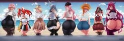 8girls 8k animal_ears anime anime_style armwear ass ass_focus beach behind behind_view belt belt_around_thigh belt_buckle belt_on_leg big_ass bird bird_girl black_armwear black_bottomwear black_clothing black_hair black_legwear black_skirt blue_armwear blue_bottomwear blue_clothing blue_eyes blue_sky bottomless bottomwear brown_clothing brown_eyes brown_legwear cloud clouds facewear fan_mascot_(vtuber) female female_focus female_only glasses hair_wings hakos_baelz hakos_baelz_(1st_costume) hat headwear hololive hololive_english hololive_english_-council- hololive_english_-promise- hololive_fantasy hololive_japan hololive_myth holox horn horns houshou_marine irys irys_(hololive) legwear light-skinned_female light_skin long_hair looking_at_viewer looking_back looking_back_at_viewer magnificent_sexy_gals mori_calliope mr._squeaks_(hakos_baelz) multicolored_armwear multicolored_eyes multicolored_hair multicolored_skirt multiple_girls orange_hair orange_hat orange_headwear ouro_kronii outside pink_eyes pink_hair pirate pirate_girl pirate_hat purple_clothing purple_legwear rat rat_ears rat_girl red_armwear red_bottomwear red_clothing red_hair red_legwear red_skirt red_topwear sand short_hair skirt sky takanashi_kiara takanashi_kiara_(2nd_costume) takane_lui thick_ass thick_thighs topwear virtual_youtuber watson_amelia white_clothing white_hair white_skirt white_topwear wings_on_head yellow_armwear yellow_clothing yellow_legwear