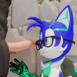 anthro canid canine chest_crystal chrystix_(twintails3d) crystal duo eyewear fan_character fox genitals glasses hi_res looking_at_genitalia looking_at_penis male male/male mammal penis sega sonic_(series) sonic_the_hedgehog_(series) twintails3d yaoi