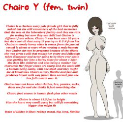 big_breasts brown_hair chairo_y_(dramaric_joe) chario_y empty_eyes english_text height_difference human hunter_of_the_red nipples nude_female original_character pale-skinned_female pussy red_eyes text wall_of_text white_background