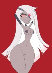 big_thighs exibitionism hazbin_hotel long_hair small_breasts theanonyms vaggie_(hazbin_hotel) white_hair yuri