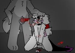 anthro blood bodily_fluids bondage canid canine canis cuff_(restraint) cum cyclops duo ejaculation eyefuck ftm_crossgender fur genital_fluids genitals gore gore_focus handcuffs hybrid intersex intersex/male knot knotted_penis lobotomy male mammal mastectomy_scar metal_cuffs mr.smiles_(princeguts) paws penis purple_eyes restraints rule_63 scar trans_(lore) white_body white_fur wolf