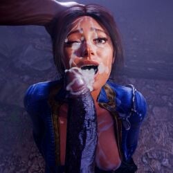 1boy 1girls 3d cum cum_in_mouth cum_on_breasts cum_on_face dark-skinned_male dom3d fallout fallout_(series) lucy_maclean tagme