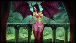 1girls bat_wings breasts cleft_of_venus demon demon_tail demon_wings female glowing_eyes horns hourglass_figure mound_of_venus neon_green pointy_ears pussy red_skin succubus tagme tail vempire video_games wings world_of_warcraft