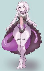2_toes 5:8 :< anthro big_penis black_clothing black_dress clothing dominant dress feet generation_1_pokemon genitals hair hi_res legendary_pokemon legwear male mewtwo miroxen nintendo panties penis pokemon pokemon_(species) purple_eyes purple_tail ribbons solo tail thigh_highs toes underwear white_body white_hair