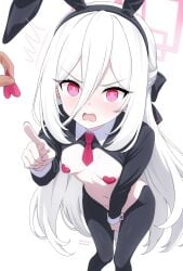 1girls 1other 2d 2d_(artwork) 2d_artwork absurdly_long_hair audirenze bare_belly bare_hands bare_midriff bare_navel bare_skin belly belly_button black_bunny_ears black_hairband blue_archive breasts bunny_ears collar covering covering_crotch covering_privates covering_pussy covering_self digital digital_art digital_drawing digital_drawing_(artwork) digital_media digital_media_(artwork) drawing exposed_belly exposed_midriff exposed_navel exposed_skin eyebrows_visible_through_hair female female_focus fingernails fingers from_above frontless_outfit frown frown_eyebrows frowning frowning_at_viewer groin hair_between_eyes hairband half_updo halo hand_on_crotch hand_on_own_crotch hand_on_own_pussy hand_on_pussy heart_pasties hiding_pussy high_resolution highres kei_(blue_archive) lean_figure leaning leaning_forward long_hair looking_at_viewer looking_up looking_up_at_viewer loosely_tucked_bangs midriff narrow_waist navel necktie nipple_pasties open_mouth parted_lips pasties perky_breasts perky_nipples petite petite_body petite_breasts petite_female petite_girl petite_tits pink-eyed_female pink_eyes pink_halo pink_necktie pink_pasties pointing_at_viewer reverse_bunnysuit reverse_outfit shoulders simple_background slender_body slender_waist slim_waist small_breast small_breasts standing thigh_gap thighs tiny_breasts tongue upper_body very_long_hair very_long_hair_female white-haired_female white_background white_collar white_hair white_pupils white_wrist_cuffs wrist_cuffs
