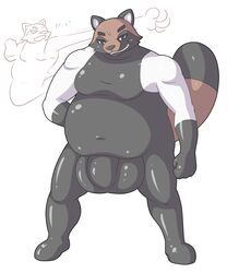 balls black_eyes clothed clothing dlrowdog looking_at_viewer male overweight penis solo tagme