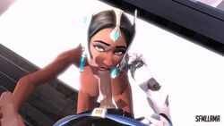 3d animated areolae breasts dark-skinned_female dark_skin erection fellatio hanzo interracial nipples no_sound oral oral_sex overwatch penis pov sfmllama source_filmmaker straight symmetra video