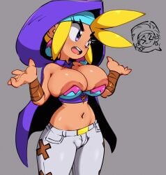 1girls animated areola_slip areolae arm_wraps bandana blonde_hair blush booba_(meme) bouncing_breasts breasts breasts_out bursting_breasts cameltoe cleavage cloak earrings female female_only inconvenient jeans jellot lactation large_areolae large_breasts large_nipples midriff navel nipples puffy_nipples purple_eyes pussy_bulge shantae sky_(shantae) solo tanned_skin wardrobe_malfunction wayforward