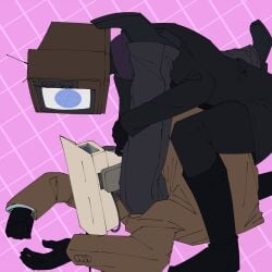 1boy 1boy1girl 1girls animated arms_above_head cameraman cameraman_(skibidi_toilet) cowgirl_position female female_on_top fully_clothed fully_clothed_female high_resolution highres hypnosis hypnotic_screen male/female male_on_bottom no_sound on_back pinned pinned_down questionable simp_cameraman_(skibidi_toilet) skibidi_toilet straight tv_woman_(skibidi_toilet) what