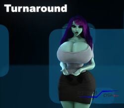 1girls 3d 3d_(artwork) big_hips big_lips blue_skin blue_skinned_female cleavage clothed clothed_female eye_contact female female_only hair_down heterochromia hips hourglass_figure hourglass_figured_female huge_hips large_hips lips long_ears long_hair long_pointy_ears looking_at_viewer narrow_waist office_lady pencil_skirt pointy_ears purple_hair purple_hair_female skirt slim_waist small_waist solo solo_female soria thin_waist tiny_waist top_heavy vaako wasp_waist wide_hips