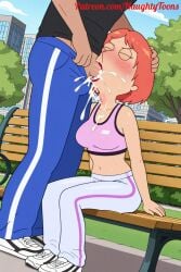 ai_generated big_breasts bj blowjob bouncing_breasts family_guy jogging jogging_outfit jogging_pants lois_griffin loisgriffinaddict sexy