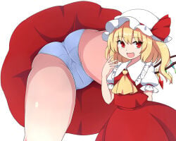 1female 1girl 1girls blonde blonde-haired_female blonde_female blonde_hair blonde_hair_female flandre_scarlet image light-skinned_female light_skin mob_cap multiple_views red_eyes rizento simple_background tagme touhou touhou_project upskirt vampire vampire_girl wings