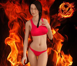 3d bra braid briefs brown_hair female hunger_games jc-starstorm katniss_everdeen lingerie red_bikini the_hunger_games