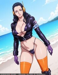 ai-created ai_generated artist_name beach bikini black_bikini black_footwear black_hair black_jacket black_pubic_hair black_swimsuit blue_eyes blue_sky boots breasts clavicle cleavage closed_mouth clothing cloud colored_pubic_hair cropped_jacket day dutch_angle feet_out_of_frame female female_only female_pubic_hair footwear forehead gloves gluteal_fold groin hair_slicked_back headphones high_collar high_resolution highleg highleg_bikini highleg_swimsuit jacket large_breasts legwear lips long_hair long_sleeves looking_at_viewer navel nico_robin ocean one_piece open_clothes open_jacket orange_legwear orange_thighhighs outdoors partially_unzipped patreon_username pubic_hair pubic_hair_peek purple_bikini purple_gloves purple_legwear purple_swimsuit purple_thighhighs sand skindentation sky smile solo standing stomach swimsuit thighhighs thighs underboob username water web_address wodstudio zipper