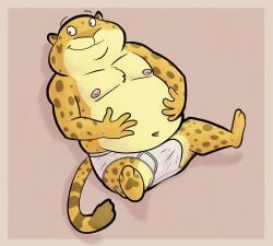 anthro benjamin_clawhauser briefs brown_body brown_fur cheetah clothed clothing detailed_background disney erection_in_briefs felid feline fur grey_seam_briefs grey_waistband hi_res holding_stomach male mammal markings navel nipples orange_body orange_fur overweight overweight_male pink_background shadow simple_background smile solo spots spotted_markings tan_body tan_fur tighty_whities toony topless topless_anthro topless_male underwear ursanity white_briefs white_clothing white_underwear zootopia