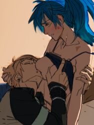 1boy1girl aoba_seragaki big_breasts breast_sucking breasts breasts_bigger_than_head breasts_focus breasts_out dramatical_murder genderswap_(mtf) huge_breasts lacryboy large_breasts nipple_suck noiz_(dramatical_murder) rule_63 sucking_breasts sucking_nipples tits_bigger_than_head tits_out