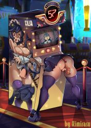 1boy 1girls 2d ass black_hair breasts filia_(skullgirls) kimirasu large_breasts long_hair miniskirt necktie nipples orgasm orgasm_face penis pussy red_eyes samson_(skullgirls) school_uniform schoolgirl shoes skirt skullgirls slot_machine tagme thick_thighs thighhighs thighs vagina variant_set
