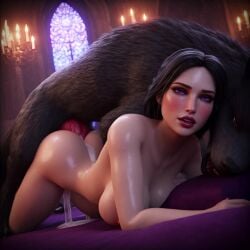 ai ai_generated animated aroused bedroom black_hair candlelight canine_penis cd_projekt_red completely_nude cum_drip cum_in_pussy cum_overflow doggy_style erect_nipples explicit female fluids flushed_face from_behind gerend hyperdetailed knotted_penis large_breasts large_penis lipstick long_hair loop makeup night nsfw nude pale_skin photorealistic prone_bone pussy_juice realistic size_difference stained_glass sweat taboo tagme the_witcher the_witcher_(series) the_witcher_3 the_witcher_3:_wild_hunt the_witcher_3_wild_hunt vaginal_penetration video violet_eyes wolf wolf_cock yennefer zoophilia