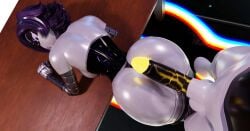 focus glitch_productions murder_drones n_(murder_drones) purple_eyes purple_hair robot robot_girl robot_sex shishka1488 straight table table_sex uzi_(murder_drones) uzi_(murder_drones)_(bysamzan) white_body